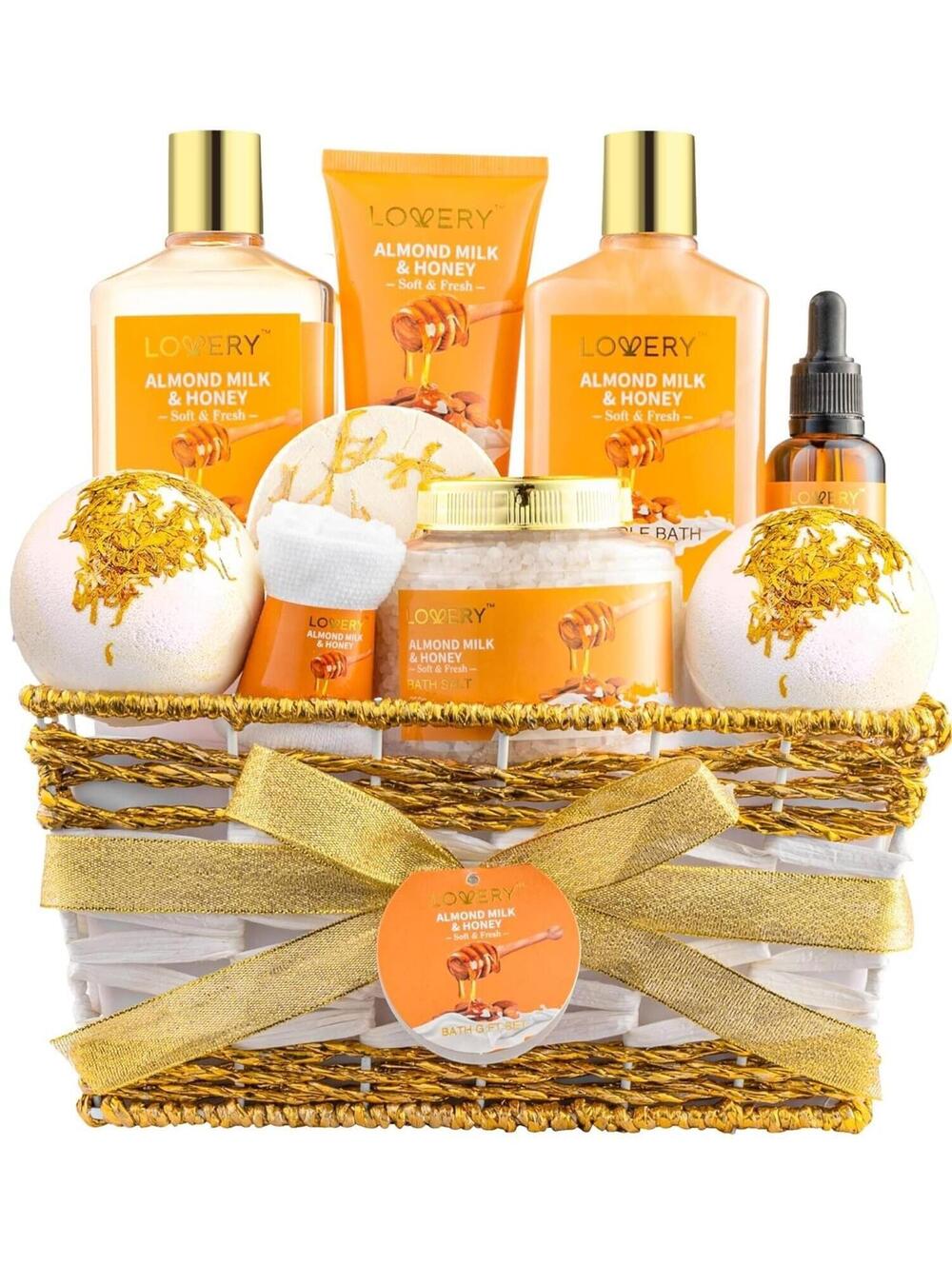 Gift Basket for Women - 10 Pc Almond Milk & Honey Beauty & Personal Care Set